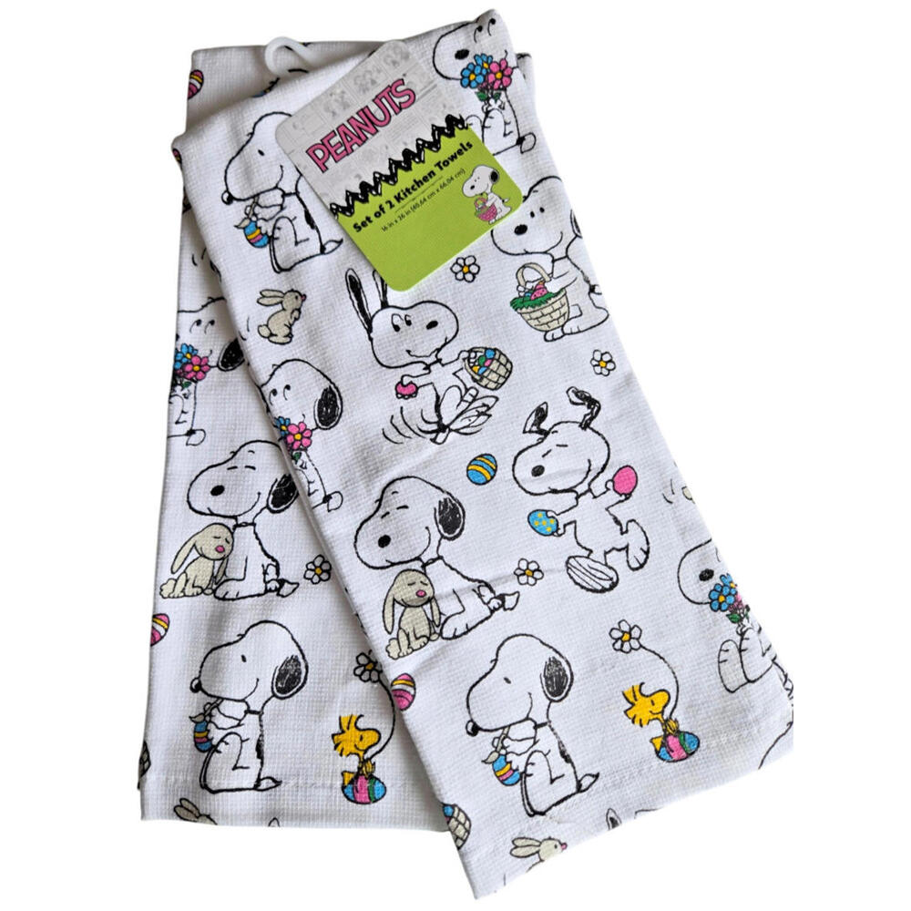Peanuts Snoopy Kitchen Towels Set Bunny Easter Basket Woodstock Egg Mom Gift NWT